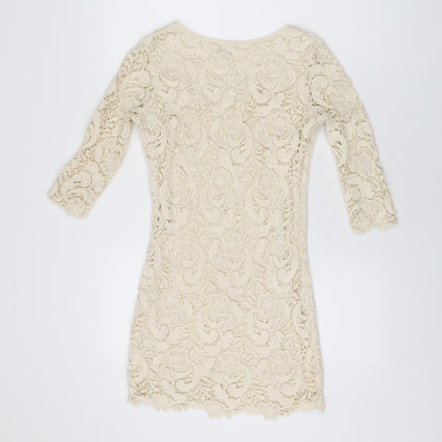 Bikbok Womens Ivory Floral Polyester Mini Size XS Round Neck Pullover