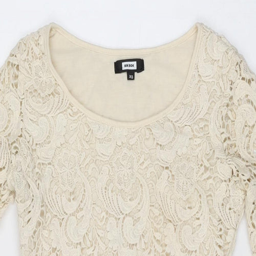 Bikbok Womens Ivory Floral Polyester Mini Size XS Round Neck Pullover