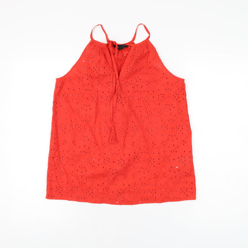 New Look Womens Red Cotton Basic T-Shirt Size 8 V-Neck