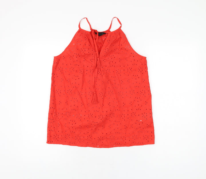 New Look Womens Red Cotton Basic T-Shirt Size 8 V-Neck