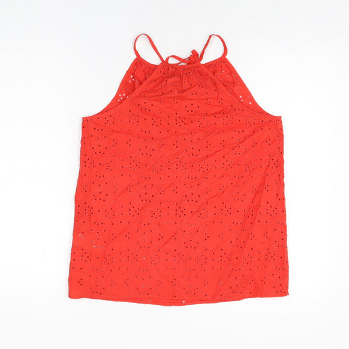 New Look Womens Red Cotton Basic T-Shirt Size 8 V-Neck