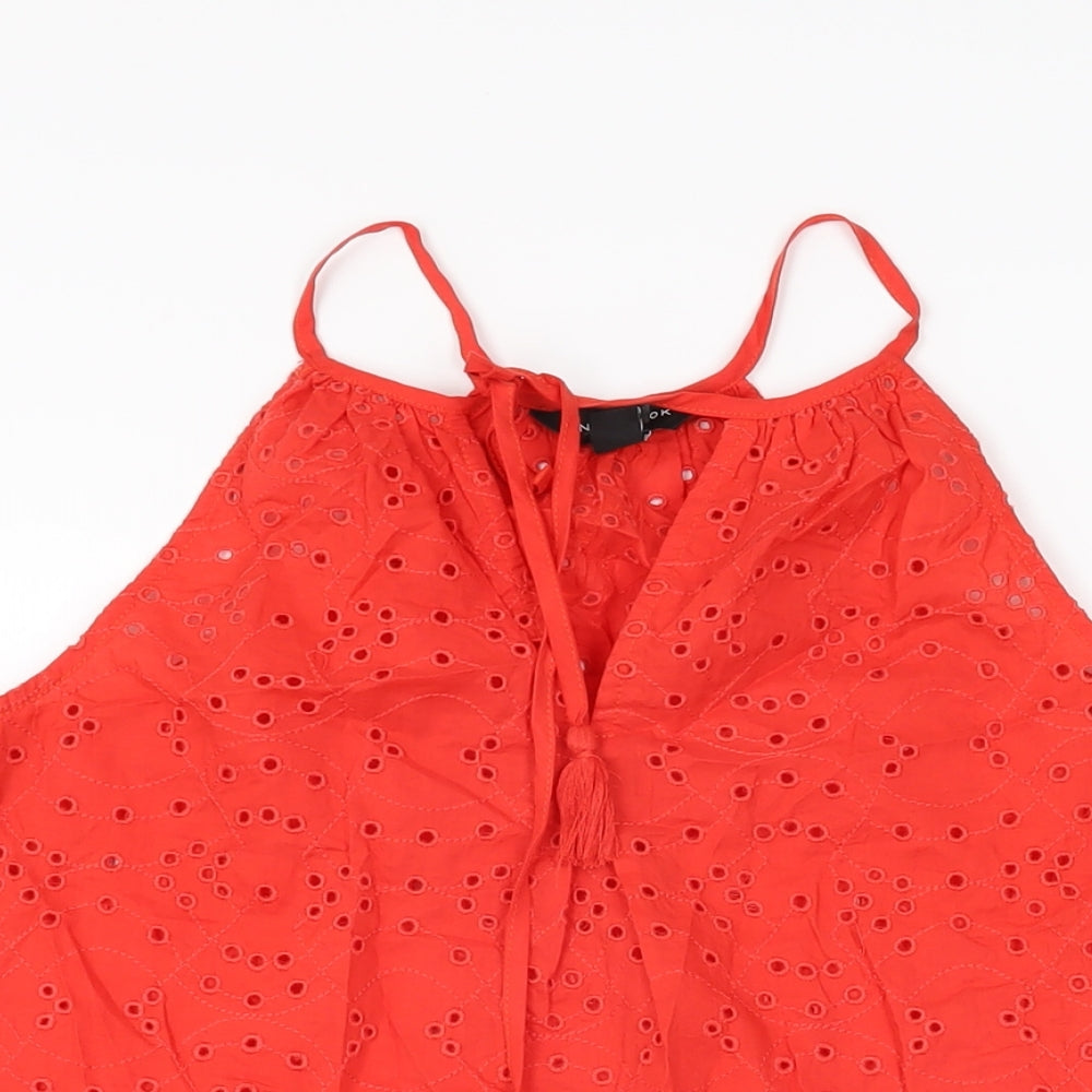 New Look Womens Red Cotton Basic T-Shirt Size 8 V-Neck