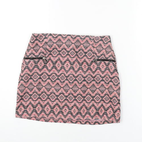 Stradivarius Womens Pink Geometric Cotton Mini Skirt Size 10 Zip
