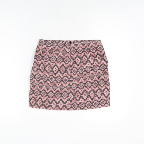 Stradivarius Womens Pink Geometric Cotton Mini Skirt Size 10 Zip