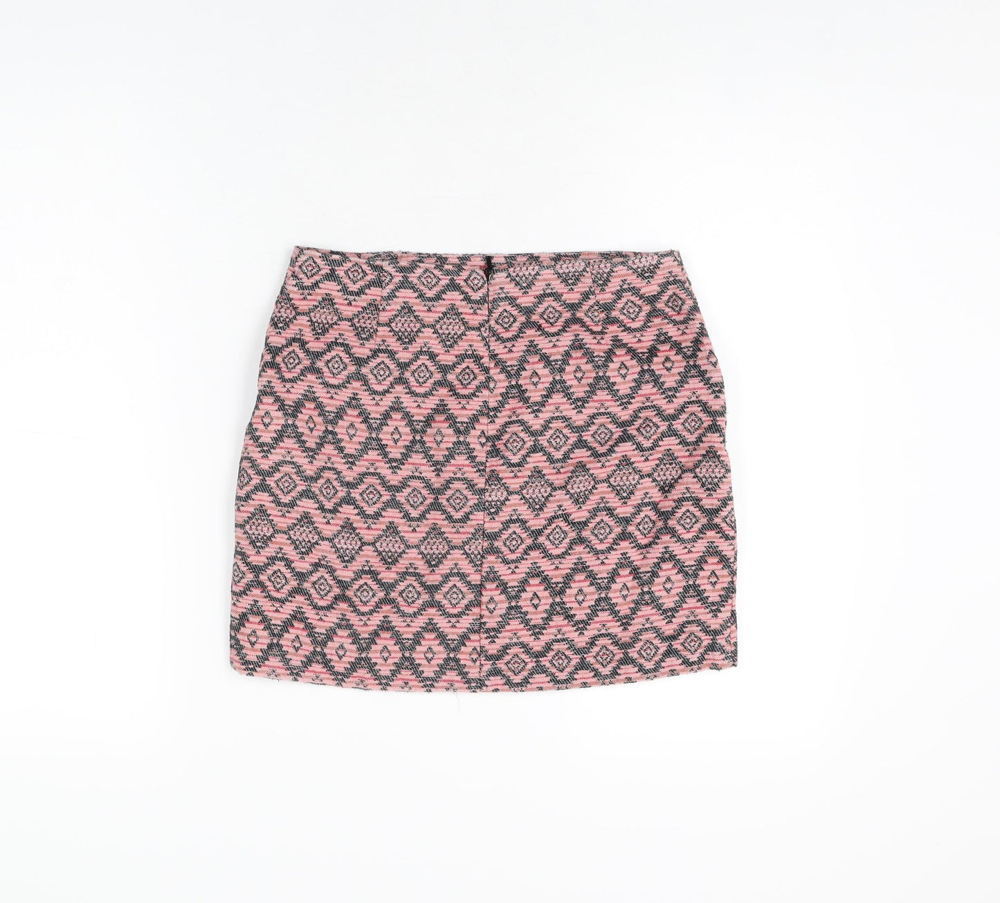 Stradivarius Womens Pink Geometric Cotton Mini Skirt Size 10 Zip