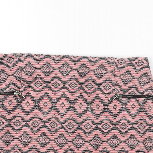 Stradivarius Womens Pink Geometric Cotton Mini Skirt Size 10 Zip