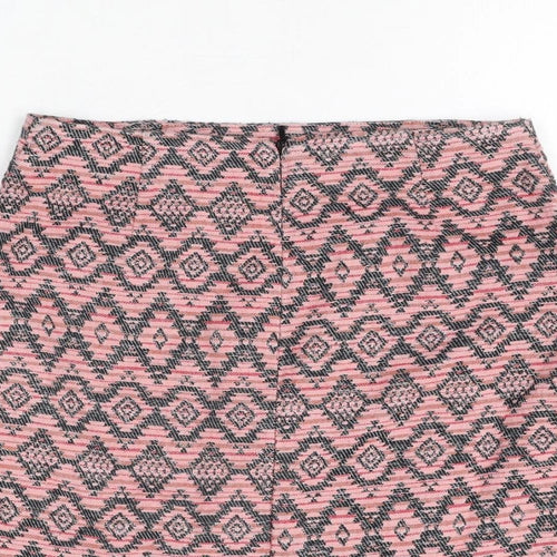 Stradivarius Womens Pink Geometric Cotton Mini Skirt Size 10 Zip