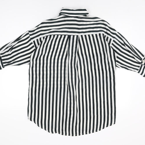 Zara Womens White Striped Polyester Basic Button-Up Size S Collared