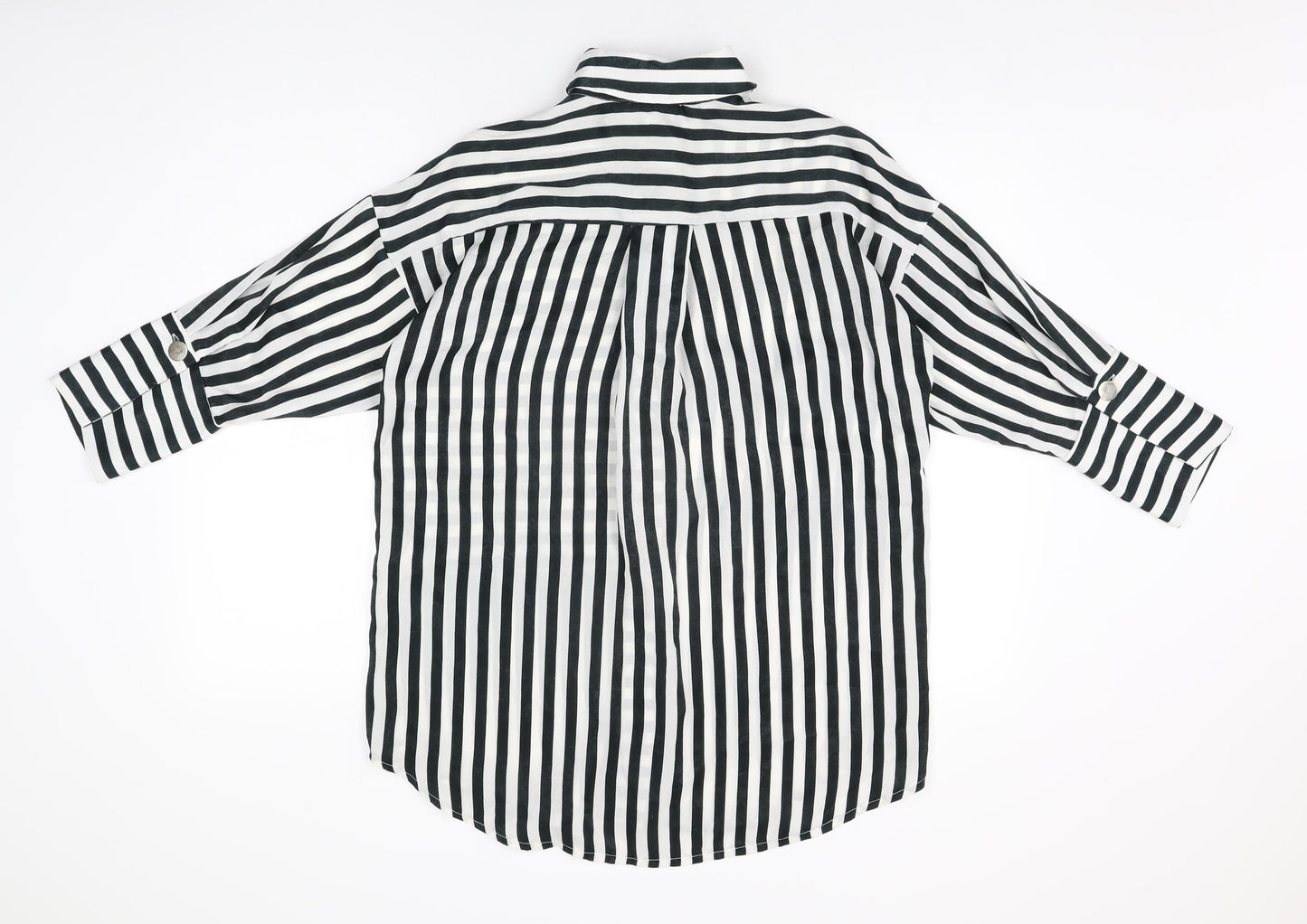 Zara Womens White Striped Polyester Basic Button-Up Size S Collared