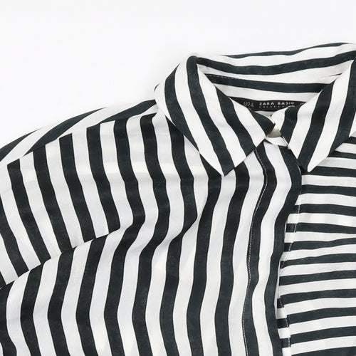 Zara Womens White Striped Polyester Basic Button-Up Size S Collared