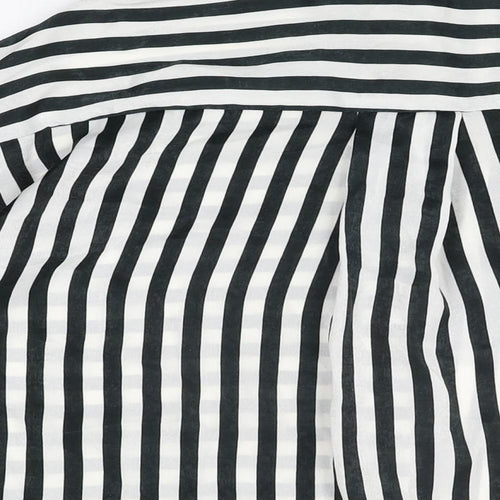 Zara Womens White Striped Polyester Basic Button-Up Size S Collared