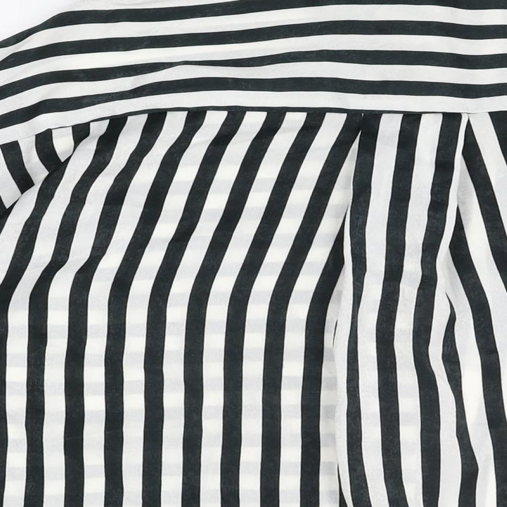Zara Womens White Striped Polyester Basic Button-Up Size S Collared