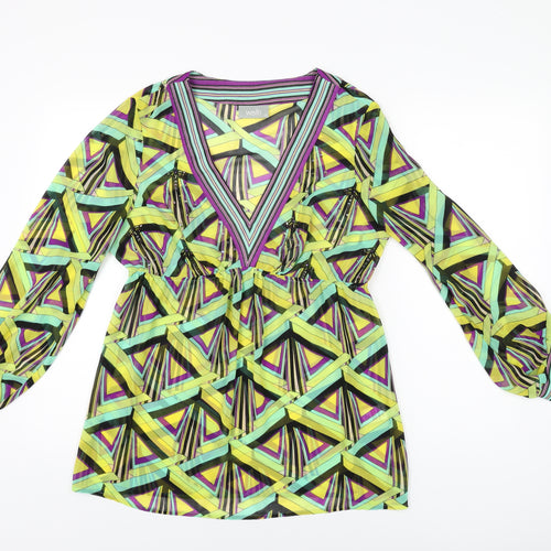 Wallis Womens Multicoloured Geometric Polyester Basic Blouse Size 12 V-Neck - Sheer