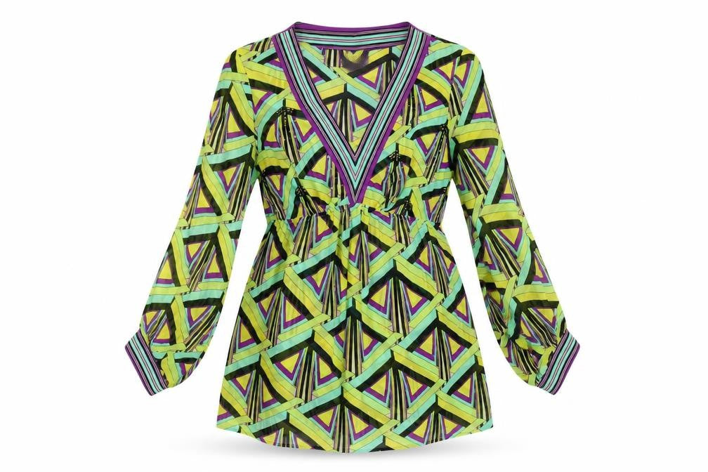 Wallis Womens Multicoloured Geometric Polyester Basic Blouse Size 12 V-Neck - Sheer