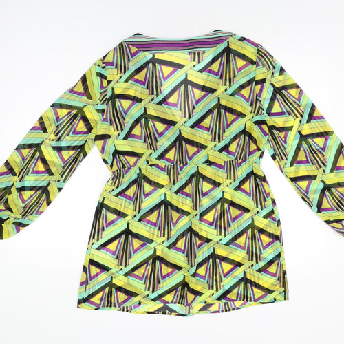 Wallis Womens Multicoloured Geometric Polyester Basic Blouse Size 12 V-Neck - Sheer
