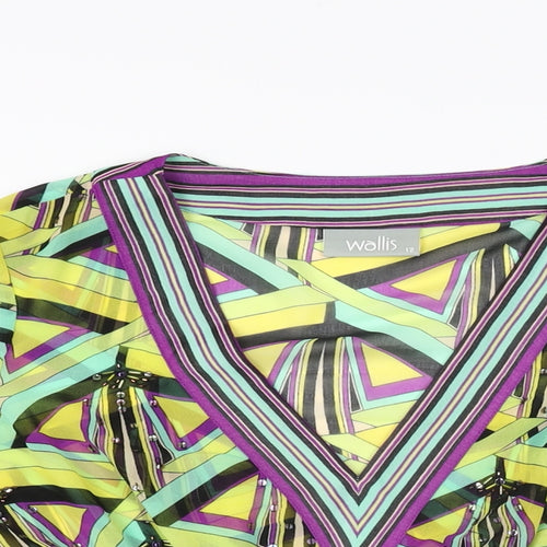 Wallis Womens Multicoloured Geometric Polyester Basic Blouse Size 12 V-Neck - Sheer