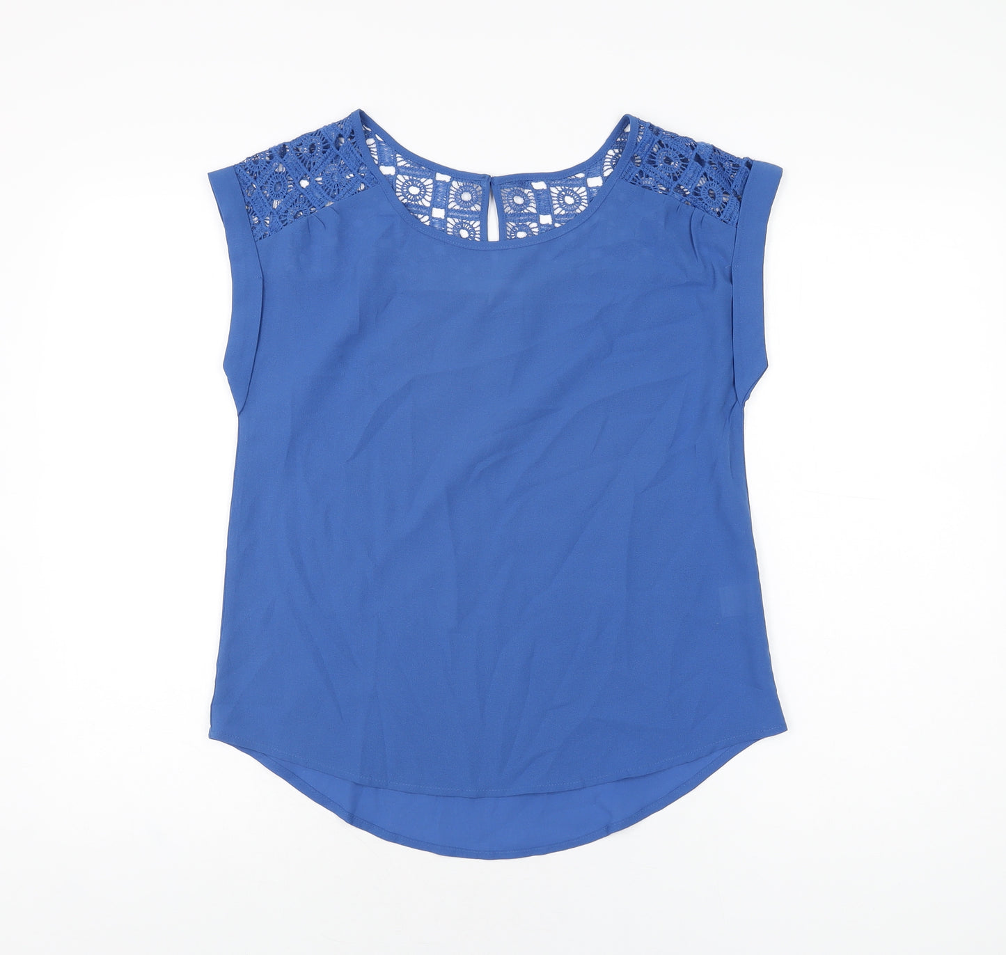 E&M Womens Blue Polyester Basic T-Shirt Size S Round Neck