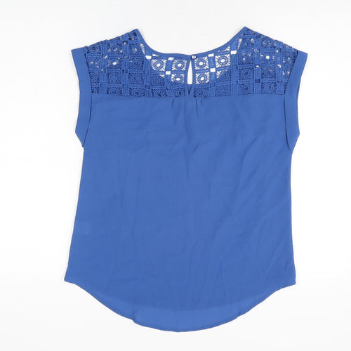 E&M Womens Blue Polyester Basic T-Shirt Size S Round Neck