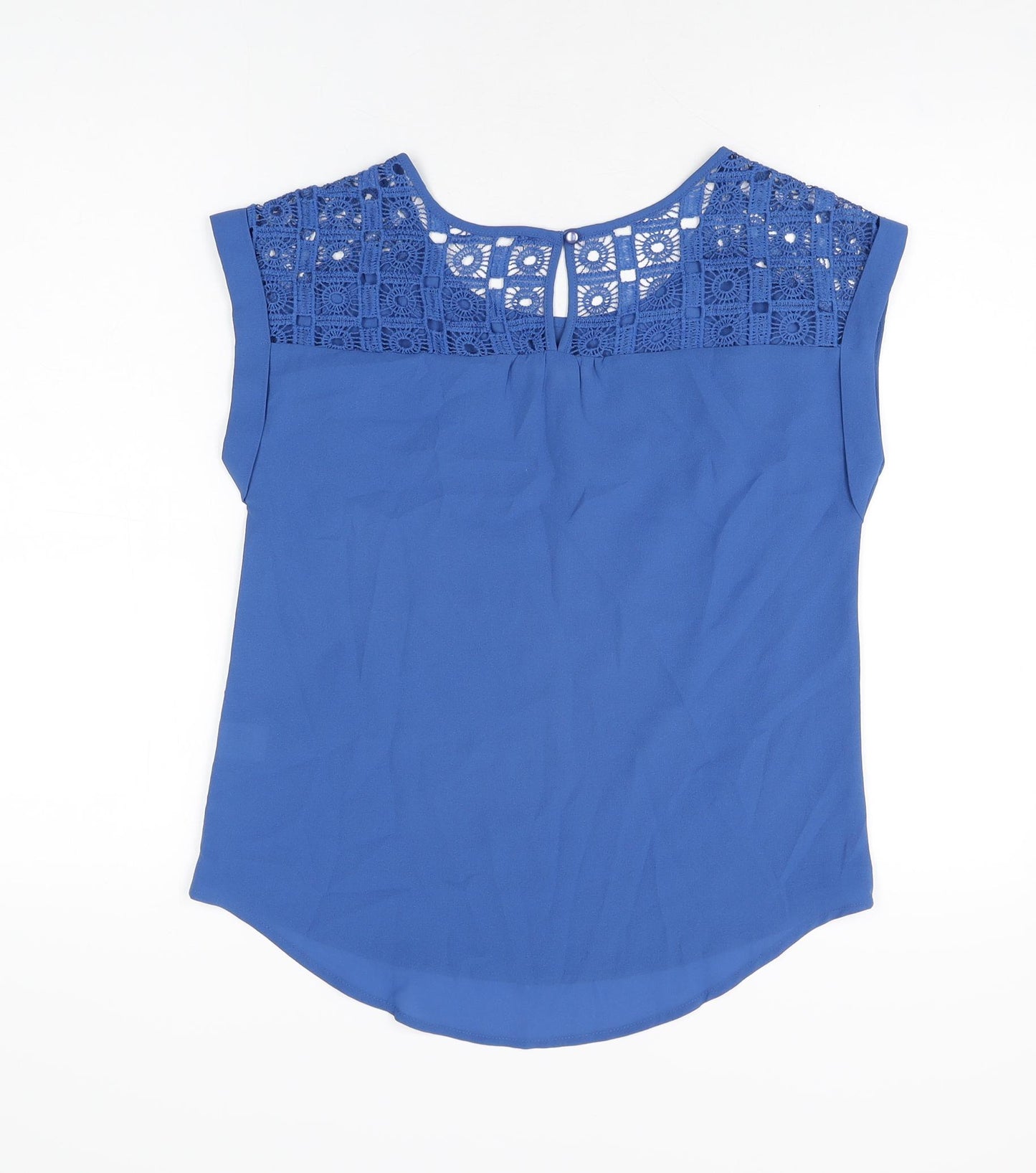 E&M Womens Blue Polyester Basic T-Shirt Size S Round Neck