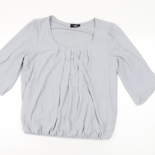Wallis Womens Grey Polyester Basic Blouse Size M Scoop Neck