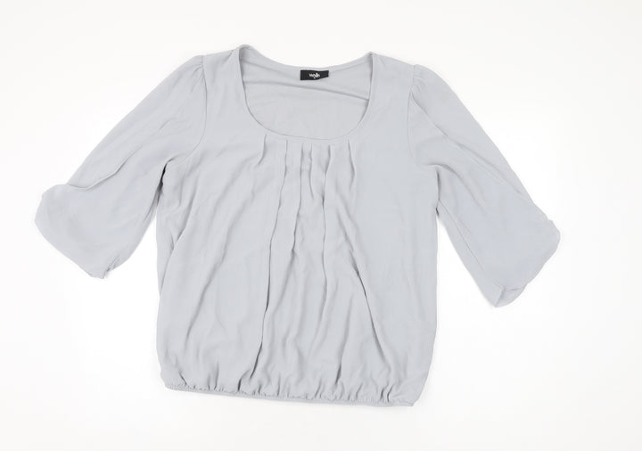 Wallis Womens Grey Polyester Basic Blouse Size M Scoop Neck