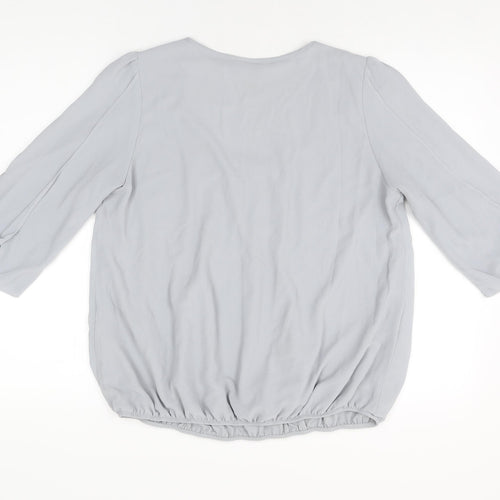 Wallis Womens Grey Polyester Basic Blouse Size M Scoop Neck
