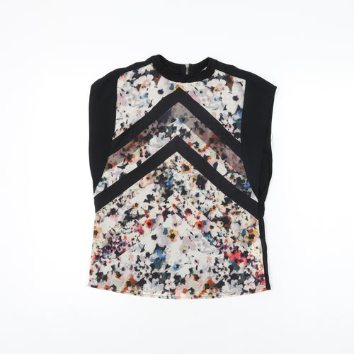 Zara Womens Black Geometric Cotton Basic Blouse Size S Round Neck