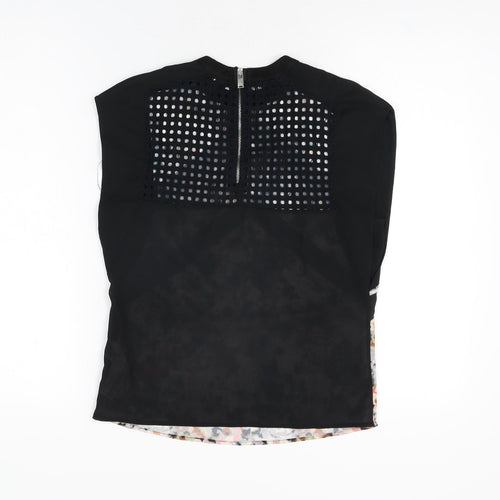 Zara Womens Black Geometric Cotton Basic Blouse Size S Round Neck