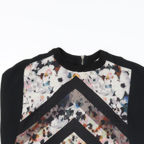Zara Womens Black Geometric Cotton Basic Blouse Size S Round Neck