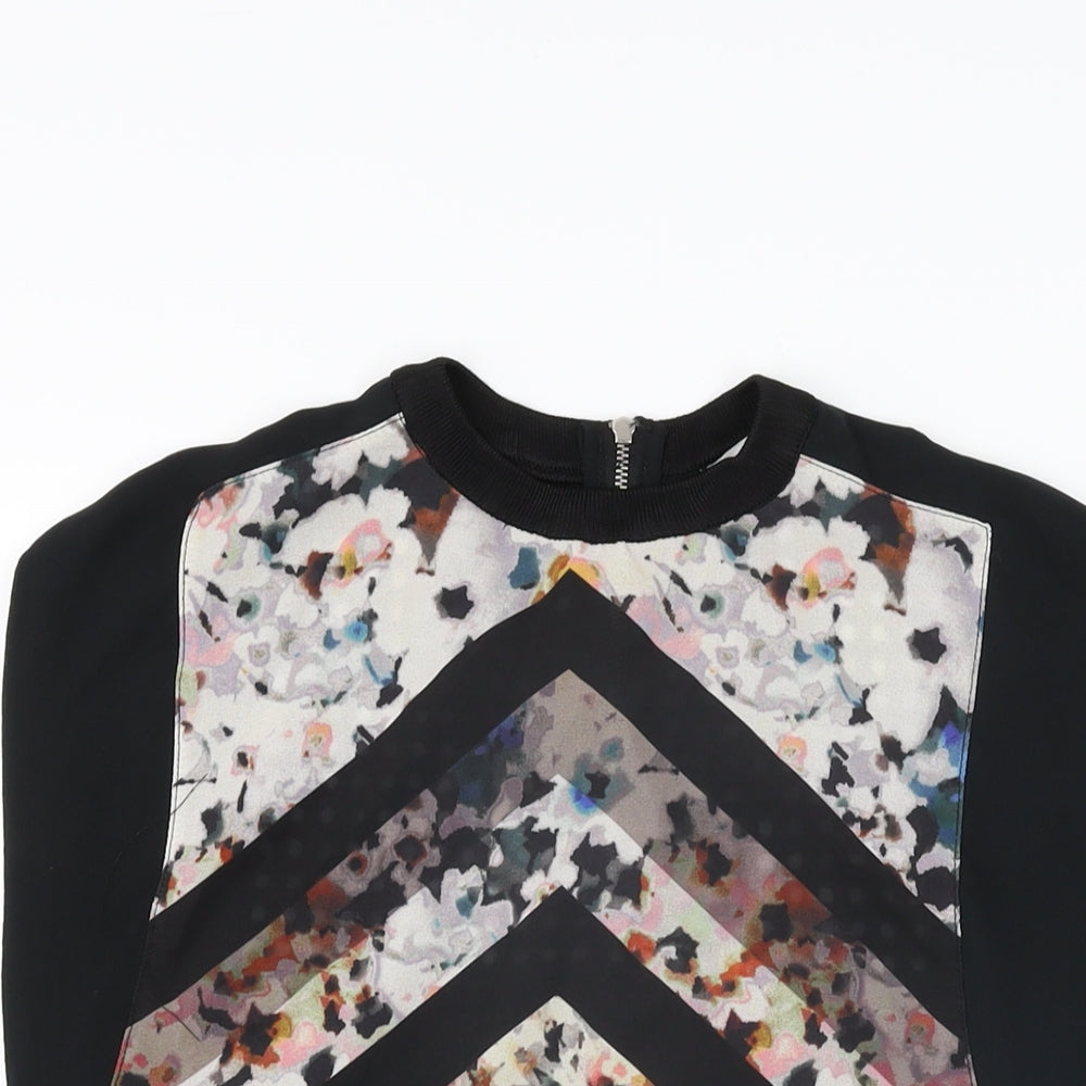 Zara Womens Black Geometric Cotton Basic Blouse Size S Round Neck