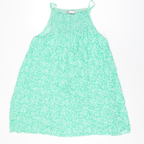 Zara Womens Green Floral Viscose Shift Size M Square Neck Pullover