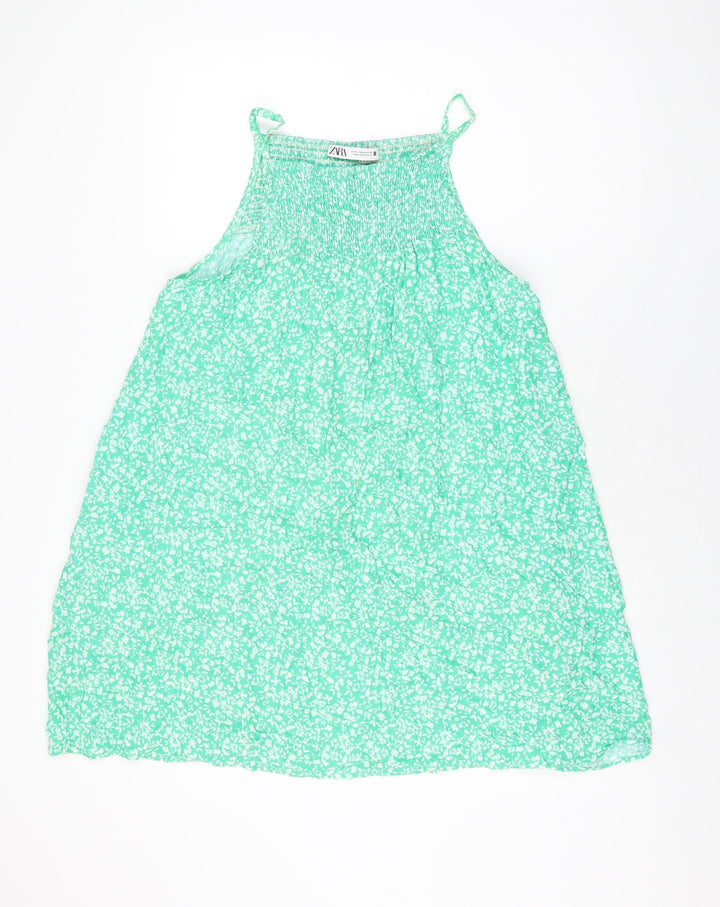 Zara Womens Green Floral Viscose Shift Size M Square Neck Pullover