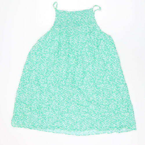 Zara Womens Green Floral Viscose Shift Size M Square Neck Pullover