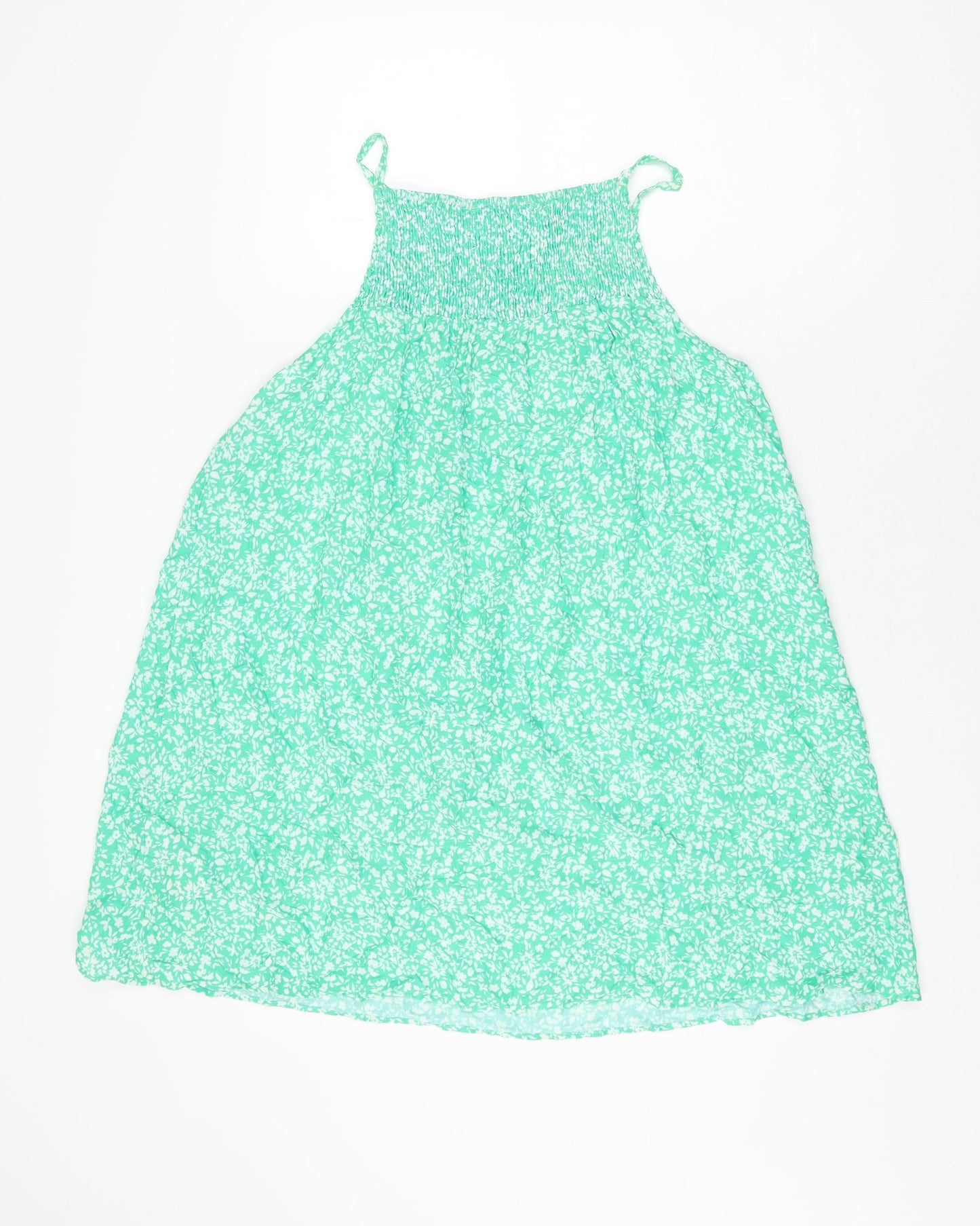 Zara Womens Green Floral Viscose Shift Size M Square Neck Pullover