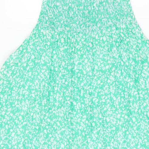 Zara Womens Green Floral Viscose Shift Size M Square Neck Pullover