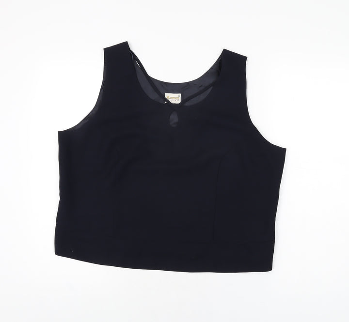 Roman Womens Blue Polyester Basic T-Shirt Size 20 V-Neck