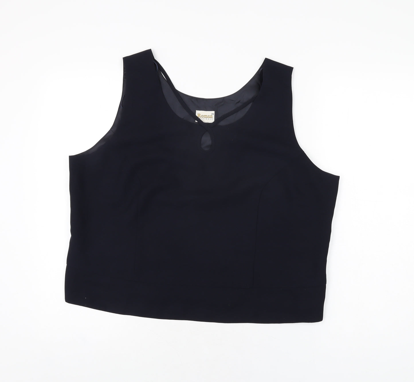 Roman Womens Blue Polyester Basic T-Shirt Size 20 V-Neck