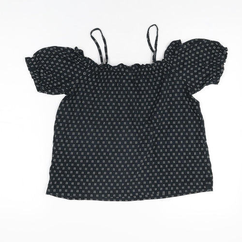H&M Womens Blue Geometric Cotton Basic T-Shirt Size XS Off the Shoulder