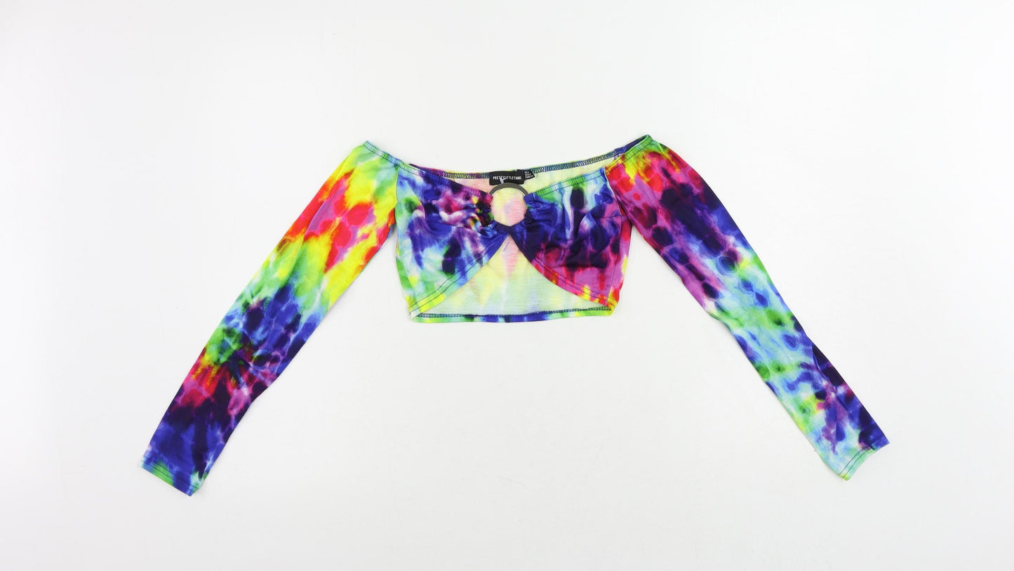 PRETTYLITTLETHING Womens Multicoloured Polyester Cropped Blouse Size 6 Boat Neck - Tie Dye