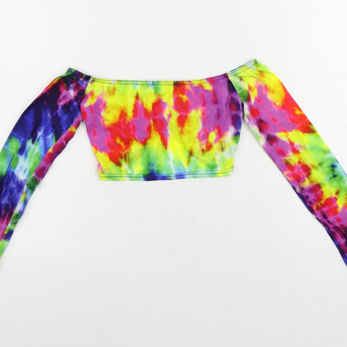 PRETTYLITTLETHING Womens Multicoloured Polyester Cropped Blouse Size 6 Boat Neck - Tie Dye