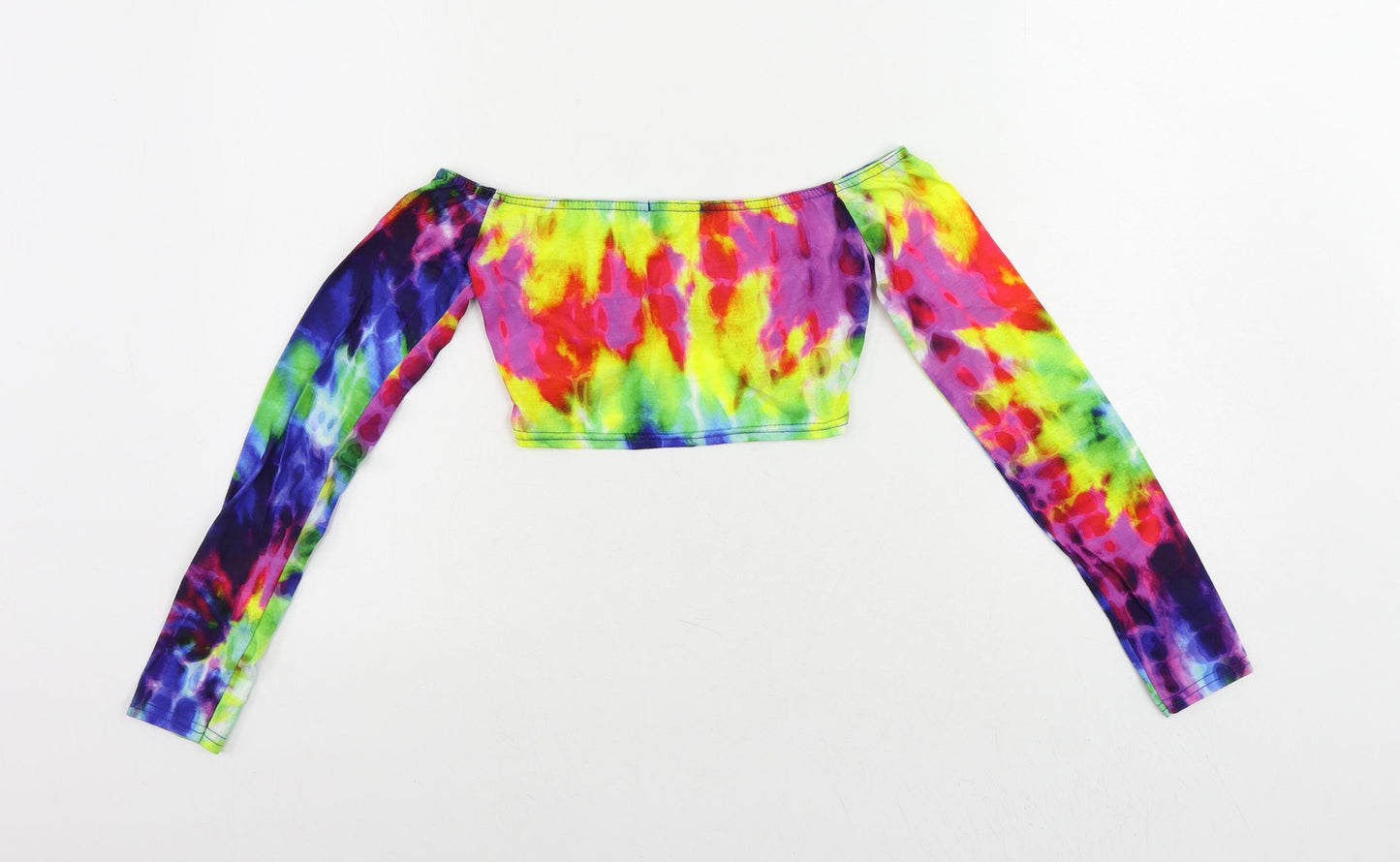 PRETTYLITTLETHING Womens Multicoloured Polyester Cropped Blouse Size 6 Boat Neck - Tie Dye