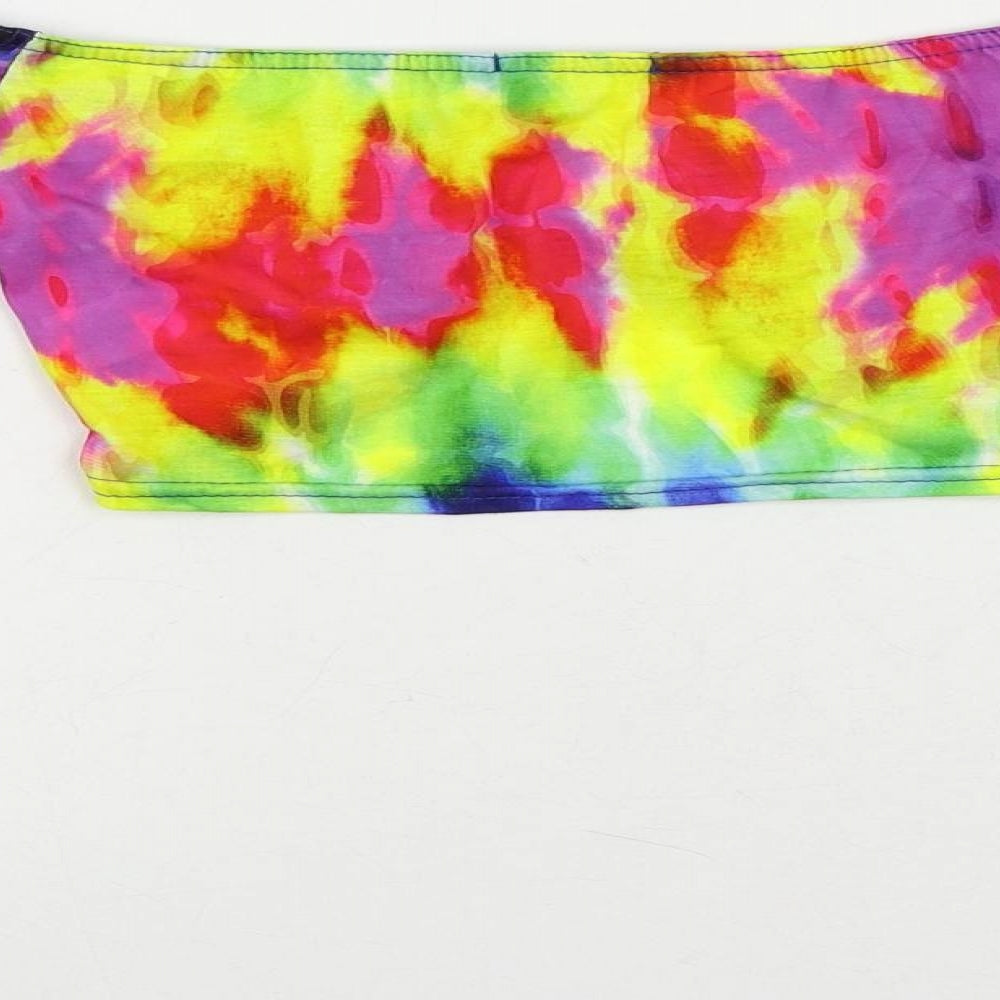 PRETTYLITTLETHING Womens Multicoloured Polyester Cropped Blouse Size 6 Boat Neck - Tie Dye