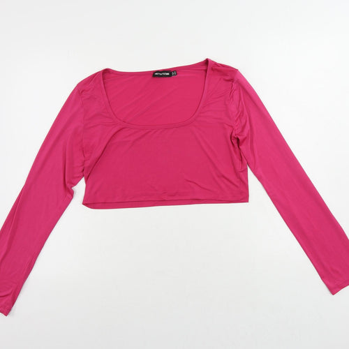 PRETTYLITTLETHING Womens Pink Polyester Cropped Blouse Size 16 Scoop Neck