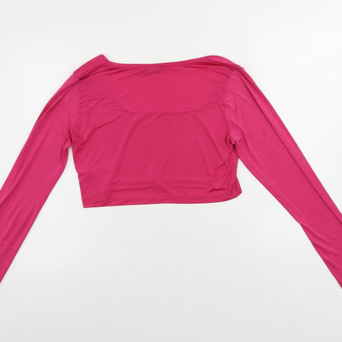 PRETTYLITTLETHING Womens Pink Polyester Cropped Blouse Size 16 Scoop Neck