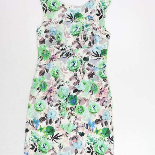 Louche Womens Multicoloured Floral Cotton Pencil Dress Size 10 Boat Neck Zip