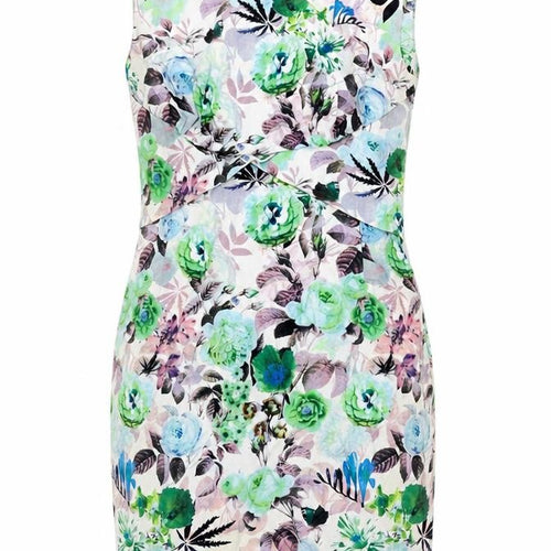 Louche Womens Multicoloured Floral Cotton Pencil Dress Size 10 Boat Neck Zip