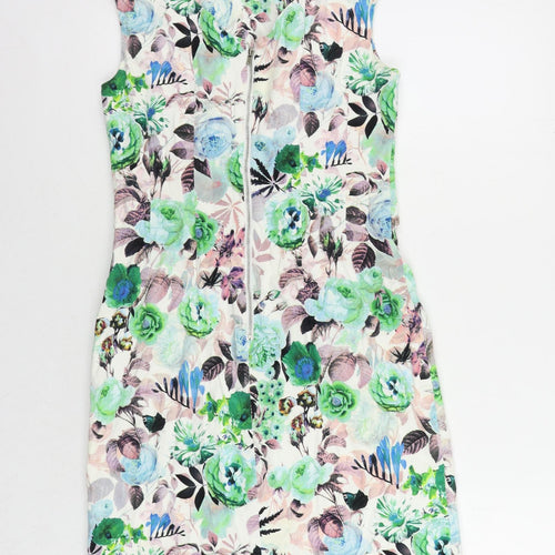 Louche Womens Multicoloured Floral Cotton Pencil Dress Size 10 Boat Neck Zip