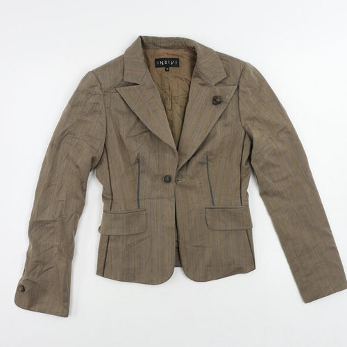 INDIVI Womens Brown Striped Jacket Blazer Size 10 Button