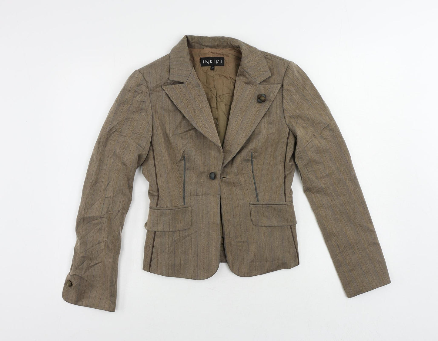 INDIVI Womens Brown Striped Jacket Blazer Size 10 Button