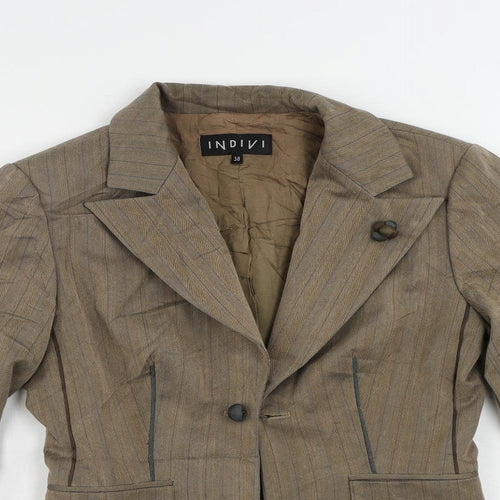 INDIVI Womens Brown Striped Jacket Blazer Size 10 Button